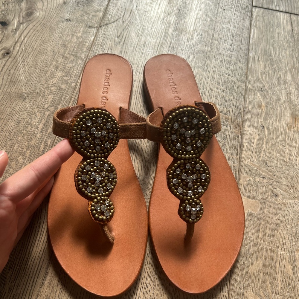 Charming Charles David Brown Beaded Sandals
